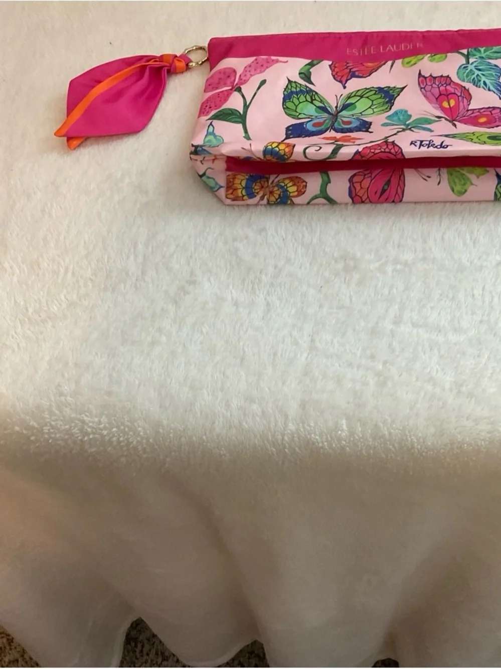 Estee Lauder Pink Butterfly Print Cosmetic Bag